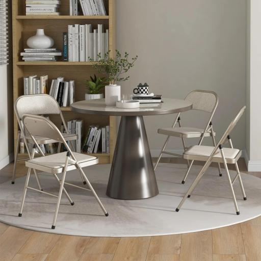 Juego de 4 Sillas Plegables Tapizadas en Lino Sintético con Respaldo y Estructura de Acero para Salón 45x46x78 cm Beige [8]