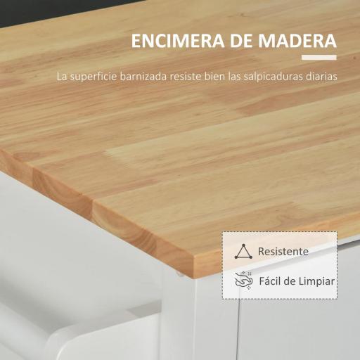 sla de Cocina con Ruedas Mueble Auxiliar de Cocina con Cajón Estantes y Barra Lateral 107,5x48x89 cm Blanco [3]