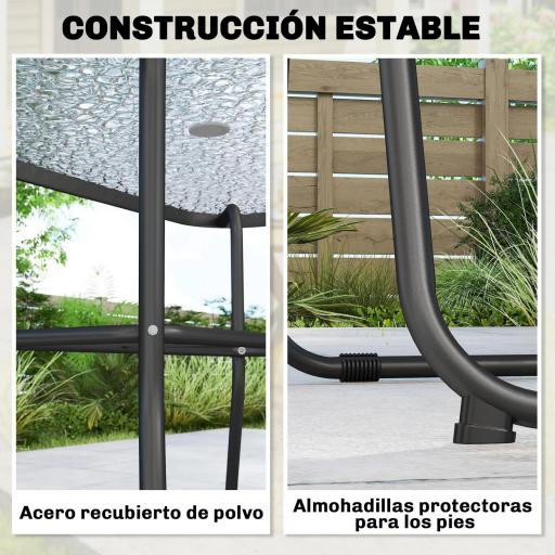 Conjunto de Mesa y Sillas Jardín de 8 Piezas con Sombrilla 6 Sillas Plegables Mesa de Vidrio Templado Gris [6]