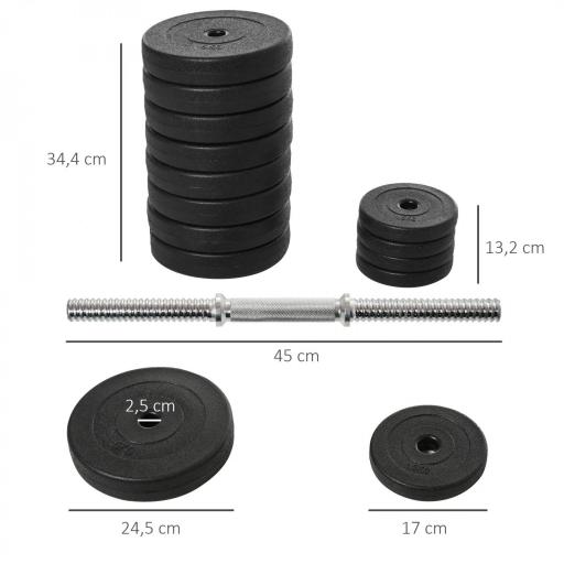 Juego de Mancuernas Ajustables con Barra de Conexión de Acero y Discos Desmontables 8x5 kg 4x1,5 kg Total 50 kg Negro [5]