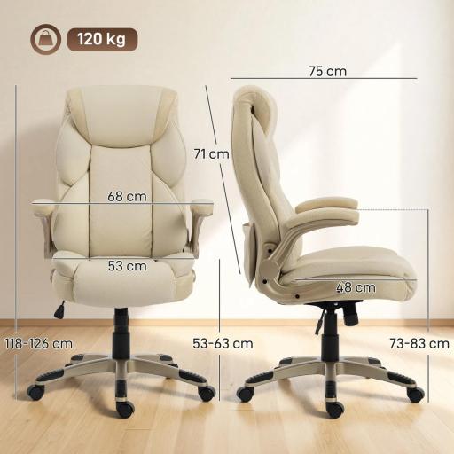 Silla de Oficina con Masaje Vibratorio de 4 Puntos Calor Lumbar Brazos Abatibles Respaldo Alto Altura Ajustable Crema [1]