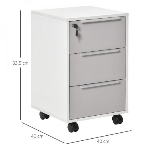 Mueble Archivador con Ruedas 3 Cajones Cerradura y 2 Llaves para Estudio Salón 40x40x63,5 cm Blanco y Gris [1]