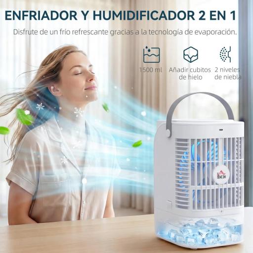 Mini Enfriador de Aire 4 en 1 con 4 Velocidades 2 Modos de Nebulización Luz LED RGB de 7 Colores Blanco [6]