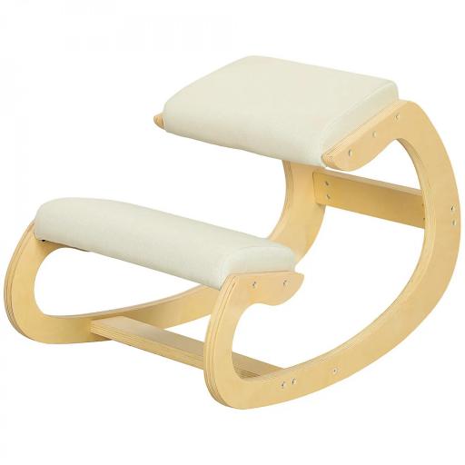 Silla Ergonómica de Rodillas Silla de Rodillas de Madera Taburete Ergonómico Cojín Acolchado 55x85x55 cm Crema [8]