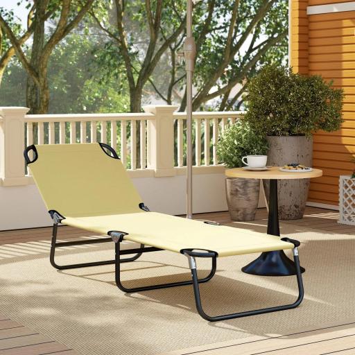 Tumbona Plegable Reclinable con Ángulo Ajustable de 5 Posiciones para Jardín Exterior Piscina Terraza Camping Carga 120 kg 188x56x28 cm Beige [6]