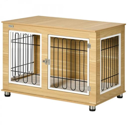 Jaula de Madera para Perros con Cojín 2 Puertas y Patas Ajustables Uso como Mesa Auxiliar o Mesita de Noche 90x58x65 cm [8]