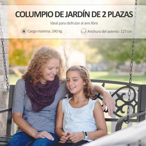 Banco Columpio de 2 Plazas Banco Colgante con Reposabrazos para Jardín Terraza Exterior 127x59,5x52 cm Negro [9]