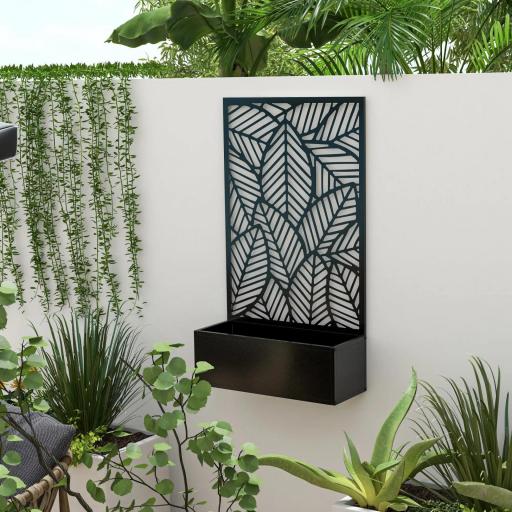 Jardinera con Biombo de Metal Huerto Urbano de Pared o de Pie para Cultivos Plantas o Decoración 61x23x113 cm Negro [3]