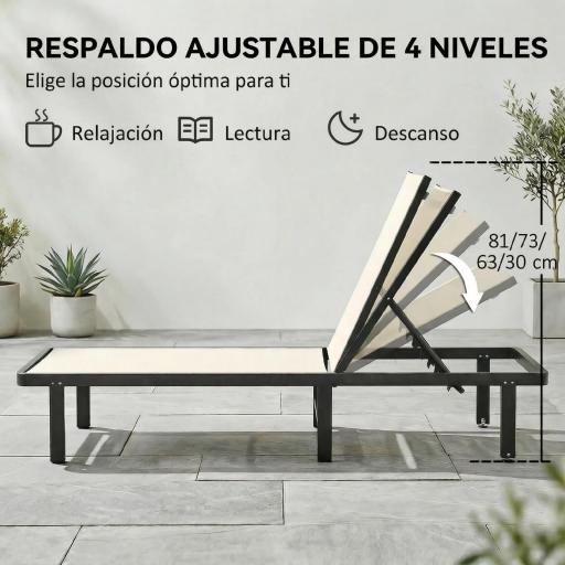 Conjunto de 2 Tumbonas Reclinables con Ruedas Respaldo Ajustable 4 Niveles Estructura de Aluminio Tela Textilene Beige [2]