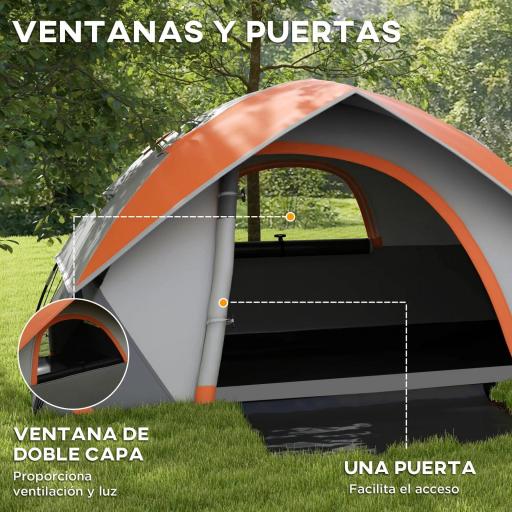 Tienda de Campaña Plegable para 2 Personas con Ventana y Bolsa Impermeable 3000 mm 210x150x110 cm Gris y Naranja [5]