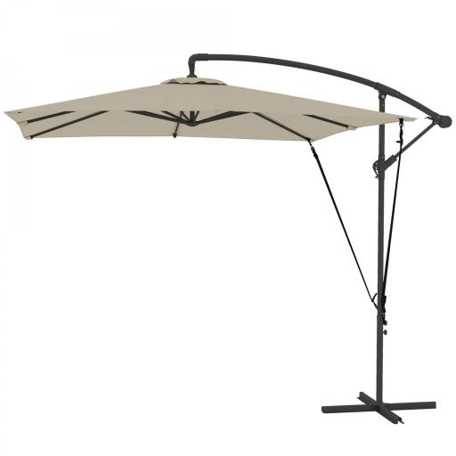Parasol Excéntrico 247x247 cm con Base Cruzada Manivela Funda Protectora y Toldo Giratorio 360° 247x247x256 cm Caqui [8]