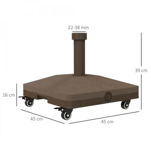 Base para Sombrilla con Ruedas con Postes Ø22 mm a Ø38 mm Rellenable de Arena 18 kg o Agua 16 kg para Jardín Marrón [1]