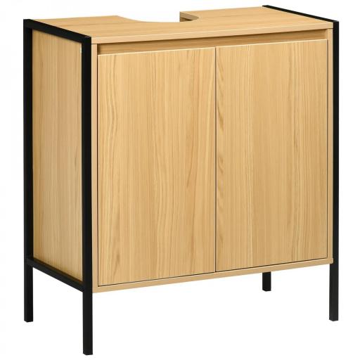 Mueble para Debajo del Lavabo Armario de Suelo para Baño de Madera con 2 Puertas y Estante 60x30x65,2 cm Roble [8]