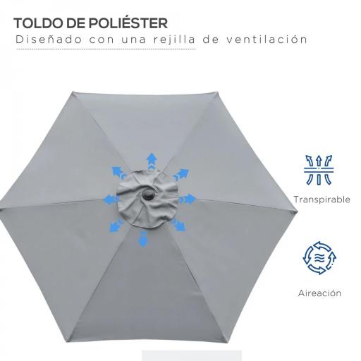 Sombrilla de Jardín Ø230x216 cm con Apertura Manual Ángulo Ajustable e Impermeable para Terraza Piscina Gris [6]