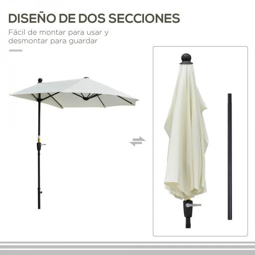Parasol de Terraza 200x190x240 cm con Manivela Poste de Acero y Base Cruzada Anti-UV para Terraza Balcón Crema [1]
