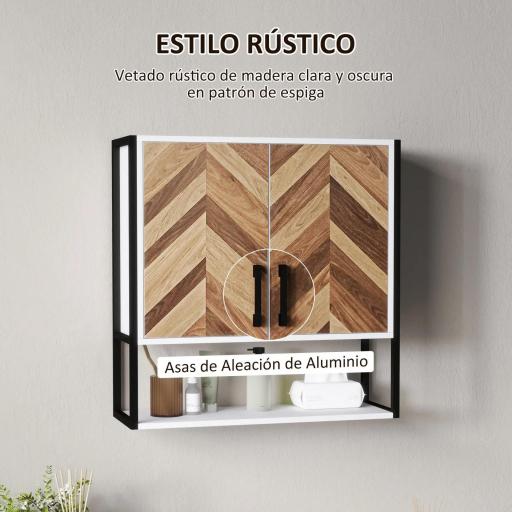 Armario de Pared para Baño Armario Colgante con 2 Puertas Estante Ajustable y Estante Abierto 59x20x60 cm Multicolor [5]