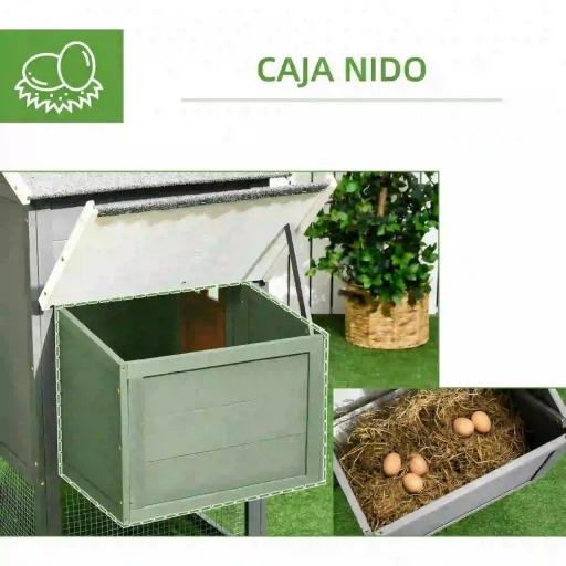 Gallinero para Exterior Grande de Madera 300x66x116 cm con Nido Corral Bandeja Extraíble Techo Asfáltico Rampa Gris [2]