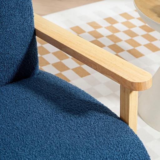Sillón Nórdico de Borreguito Acolchado Grueso y Patas de Madera Asiento Amplio para Salón Dormitorio 74,5x76x78 cm Azul [7]