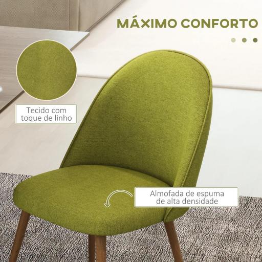 Pack de 2 Sillas de Comedor Sillas de Cocina Tapizadas de Tela de Lino con Patas de Acero Carga 120 kg 50x52x83 cm Verde [4]