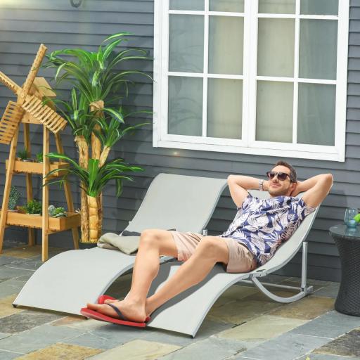  2 Tumbonas Plegables en Forma de S Ergonómica con Marco de Aluminio Texteline para Piscina Patio Jardín Terraza 165x61x63 cm Crema