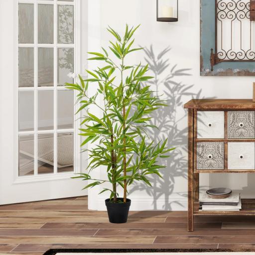 Planta Artificial de Bambú 120 cm Árbol Artificial en Maceta Decorativa para Interior Hogar Ø15,5x120 cm Verde [2]
