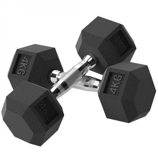 Juego de Mancuernas de 2x4 kg con Barra de Conexión Metálica y Cabeza Hexagonal para Entrenamiento en Casa Negro y Plata [9]