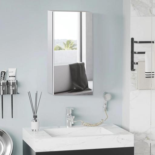 Armario de Baño con Espejo Armario de Pared con Puerta 2 Estantes y Marco de Acero Inoxidable 30x14x55 cm Plata