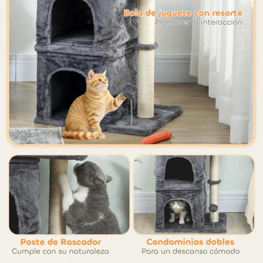 Árbol Rascador para Gatos Árbol para Gatos 66 cm con Cama 2 Cuevas Poste de Sisal Bola para Jugar Gris Oscuro [4]