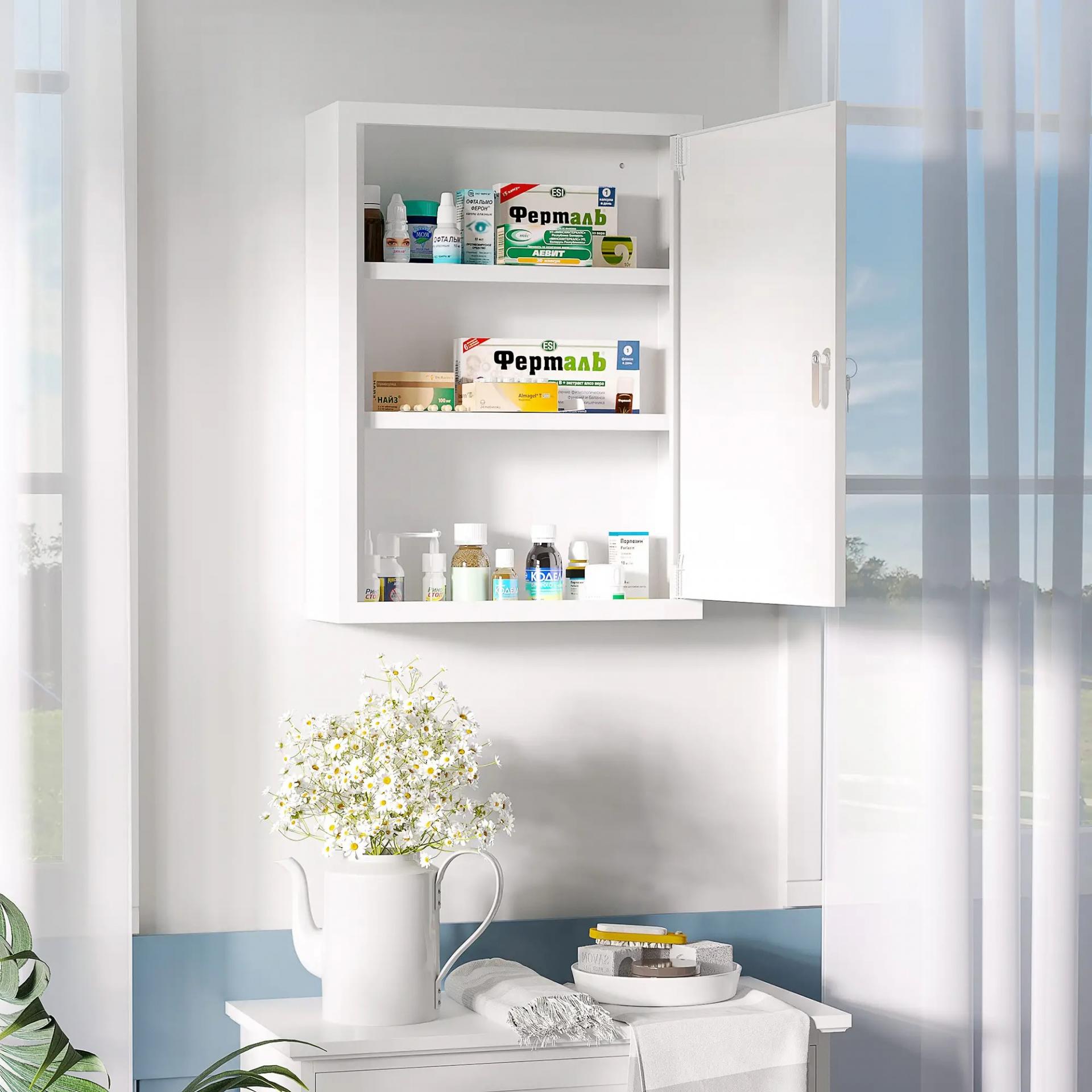 Botiquín de Pared Armario de Medicinas de Acero Armario con 3 Estantes y 2 Llaves para Baño 40x15x53,5 cm Blanco