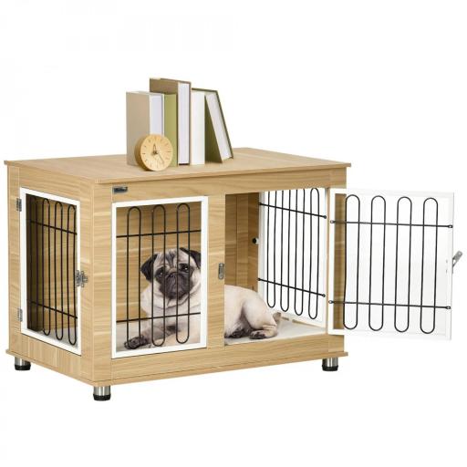 Jaula de Madera para Perros con Cojín 2 Puertas y Patas Ajustables Uso como Mesa Auxiliar o Mesita de Noche 90x58x65 cm [9]