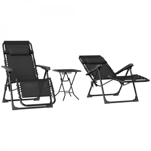 Set de 2 Tumbonas Jardín Exterior Plegables de Gravedad Cero con Mesa Auxiliar con Portavasos Reposacabezas Negro [8]