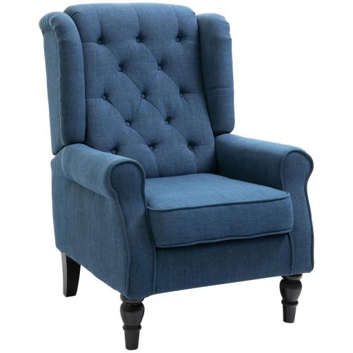 Sillón de Salón con Reposabrazos y Patas de Madera Butaca Carga 160 kg para Dormitorio Oficina Sala de Estar 74x86x102 cm Azul [9]