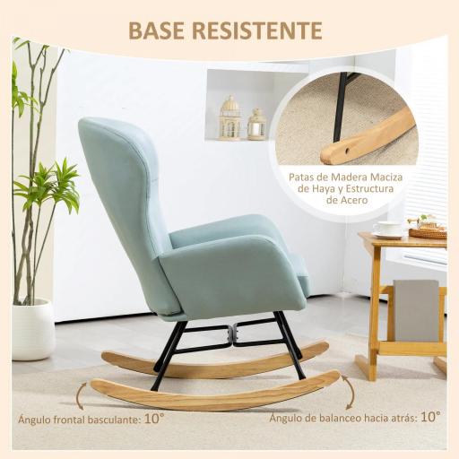 Mecedora Tapizada en Tejido Técnico con Patas de Madera de Haya Respaldo con Diseño Curvo y Reposabrazos Verde Claro [5]