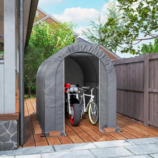 Carpa de Jardín para Bicicletas con Marco de Acero Puerta con Cremallera Impermeable 2,4x1,6x1,9 m Gris Claro [6]