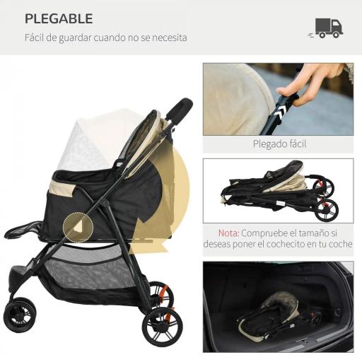 Carrito para Perros Pequeños con Cesta de Almacenaje Cubierta para Lluvia y Ventana de Malla 80,5x51,5x100 cm Caqui [5]