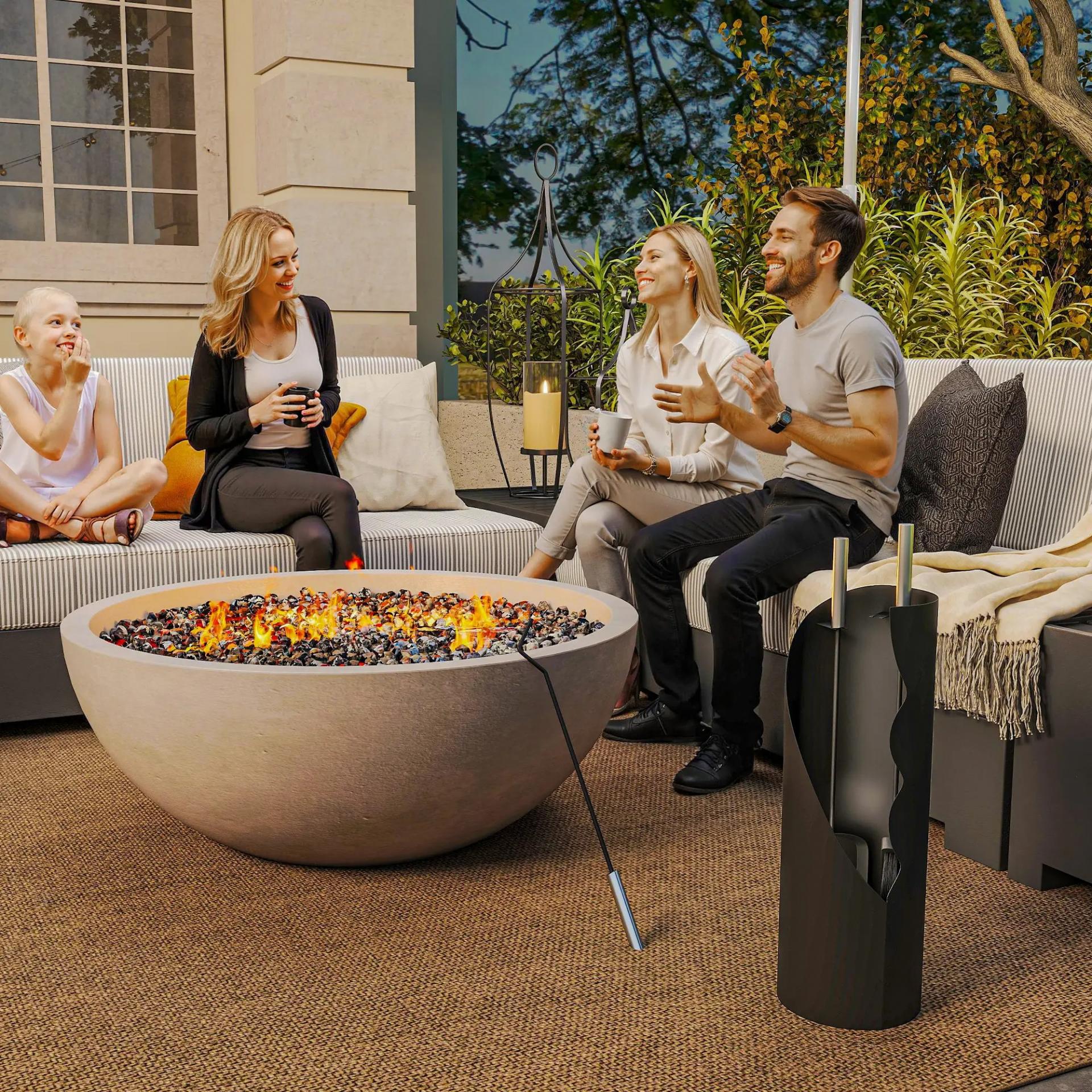 Juego de Utensilios para Chimenea de 4 Piezas de Metal con Escoba Pala Atizador y Cubo 20x20x65 cm Plateado
