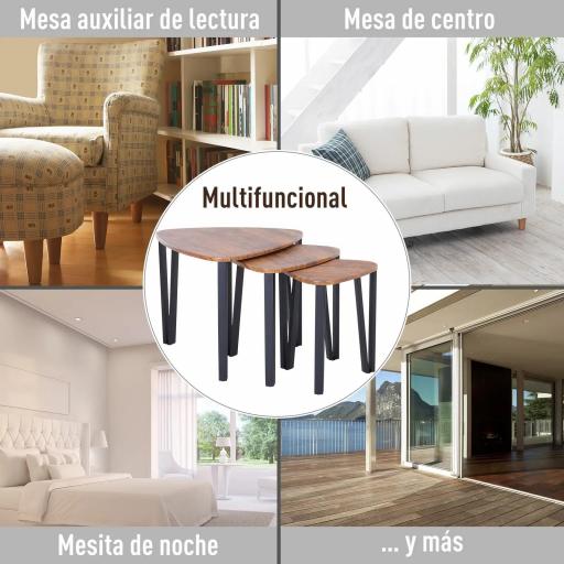  3 Mesitas de Café Mesa de Centro Minimalista Patas de Acero con Funda de Plástico Mesa Nido para Salón Sofá 56x54.2x45.4cm [4]