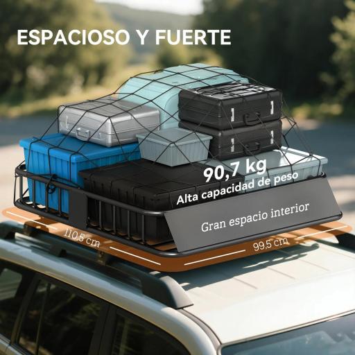 Cesta de Techo Universal para Vehículos de Acero Carga 90,7 kg con Deflector Barandillas 110,5x99,5x18,5 cm Negro [7]