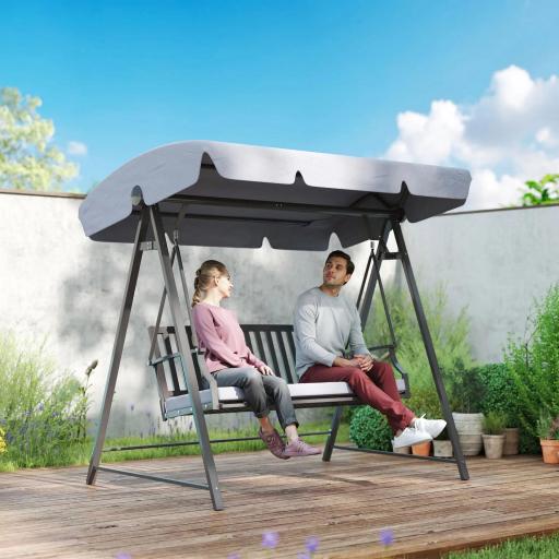 Columpio de Jardín de 3 Plazas con Toldo Ajustable Cojín y Estructura de Acero Carga 360 kg 205x133x181 cm Gris [6]
