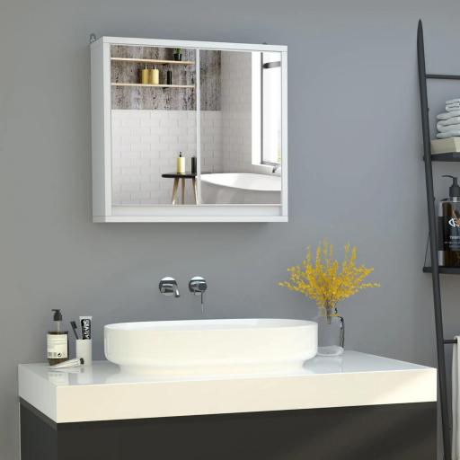Armario de Baño con Espejo con 2 Puertas y Balda Ajustable Mueble Colgante de Estilo Moderno 48x14,5x45 cm Blanco