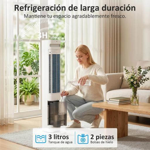 Climatizador Evaporativo 3 en 1 con Depósito de 3 L Oscilación 48° 3 Velocidades 3 Modos Temporizador 12h Blanco [4]