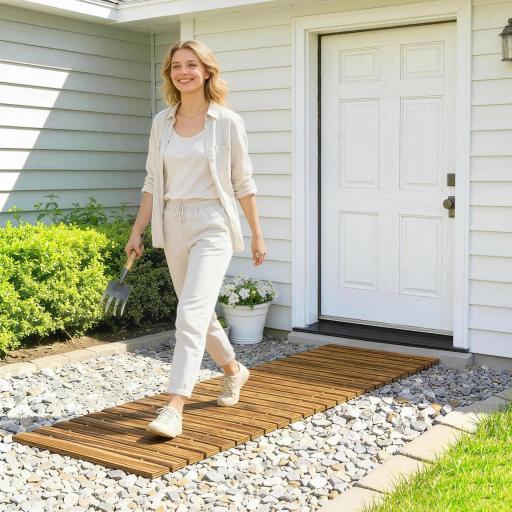 Camino de Jardín de Madera 120x38 cm Pasarela Recta Enrollable para Exteriores Resistente a la Intemperie Carbonizado