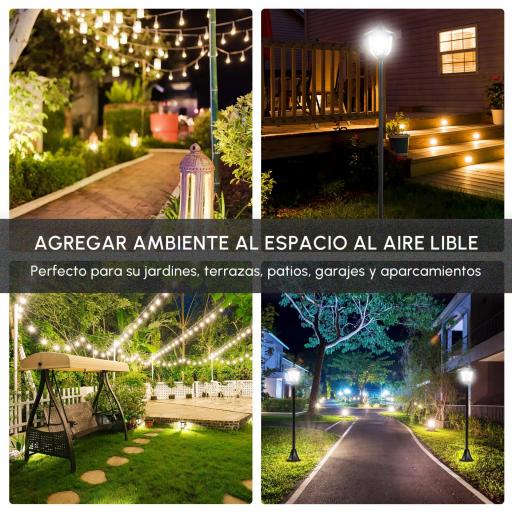Farola Solar para Jardín con Panel Solar Encendido Automático y Marco de Acero Inoxidable 18x18x160 cm Negro [8]
