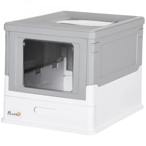 Arenero Cubierto para Gatos Desmontable con Entrada Frontal y Salida Superior con Pala 47,5x35,5x36,7 cm Gris y Blanco [9]