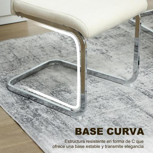 Juego de 4 Sillas de Comedor con Asiento y Respaldo Acolchado Tapizado en Terciopelo Patas de Acero Crema [2]