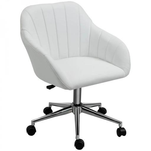 Silla de Oficina Ergonómica Silla de Escritorio Giratoria con Altura Ajustable Respaldo y Reposabrazos de Piel Sintética Carga 120 kg 60x59x79-89 cm Blanco [7]