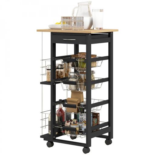 Carrito de Cocina con Ruedas Carrito Multiusos con Cajón 4 Cestas Extraíbles de Metal y Bastidores 47x37x83 cm Negro [9]