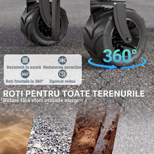 Carro de Playa Plegable con Ruedas Delanteras Giratorias 360° y Asa Telescópica 108x55x55 cm Negro [5]