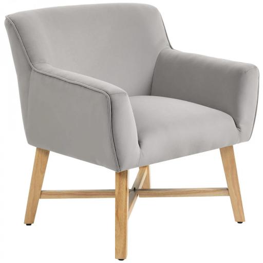 Butaca de Salón Tapizada en Terciopelo con Reposabrazos Acolchados y Patas de Madera Cruzadas 67x65x74 cm Gris Claro [7]