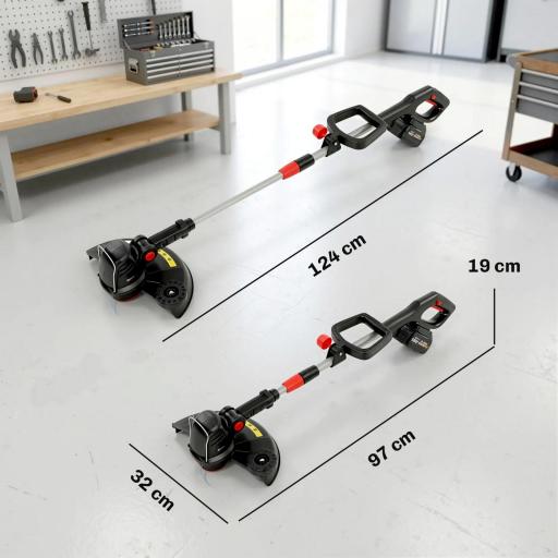Desbrozadora Batería 18V con 2 Baterías de 4.0Ah y Cargador Barra Ajustable Cabezal y Mango Regulables Plateado [1]